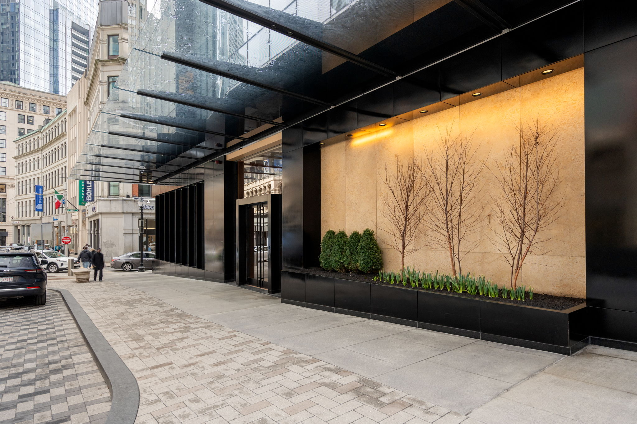 Millennium Tower entrance on Franklin Street in Downtown Boston